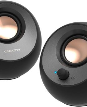 Creative Pebble V3 Minimalistic 2.0 Desktop Speakers With USB-C Audio, Clear Dialog Enhancement, Bluetooth 5.0, 8W RMS, 16W Peak Power, USB-A Converter (Black)