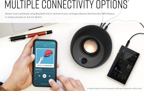 Creative Pebble V3 Minimalistic 2.0 Desktop Speakers With USB-C Audio, Clear Dialog Enhancement, Bluetooth 5.0, 8W RMS, 16W Peak Power, USB-A Converter (Black) - Image 6